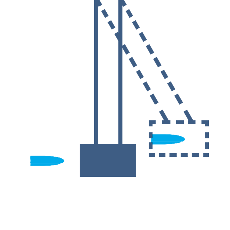 Péndulo balístico en reposo que comienza a oscilar luego de ser impactado por un proyectil