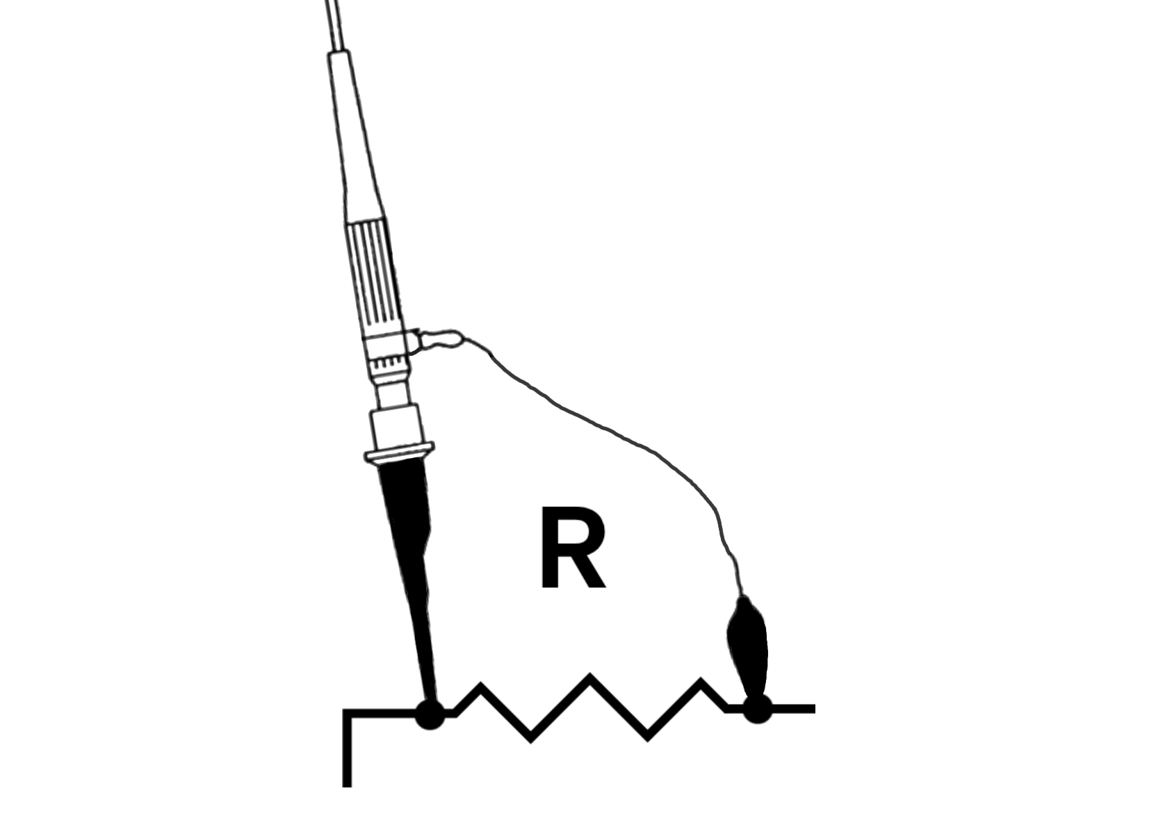 Pinzas de osciloscopio colocadas en paralelo a una resistencia